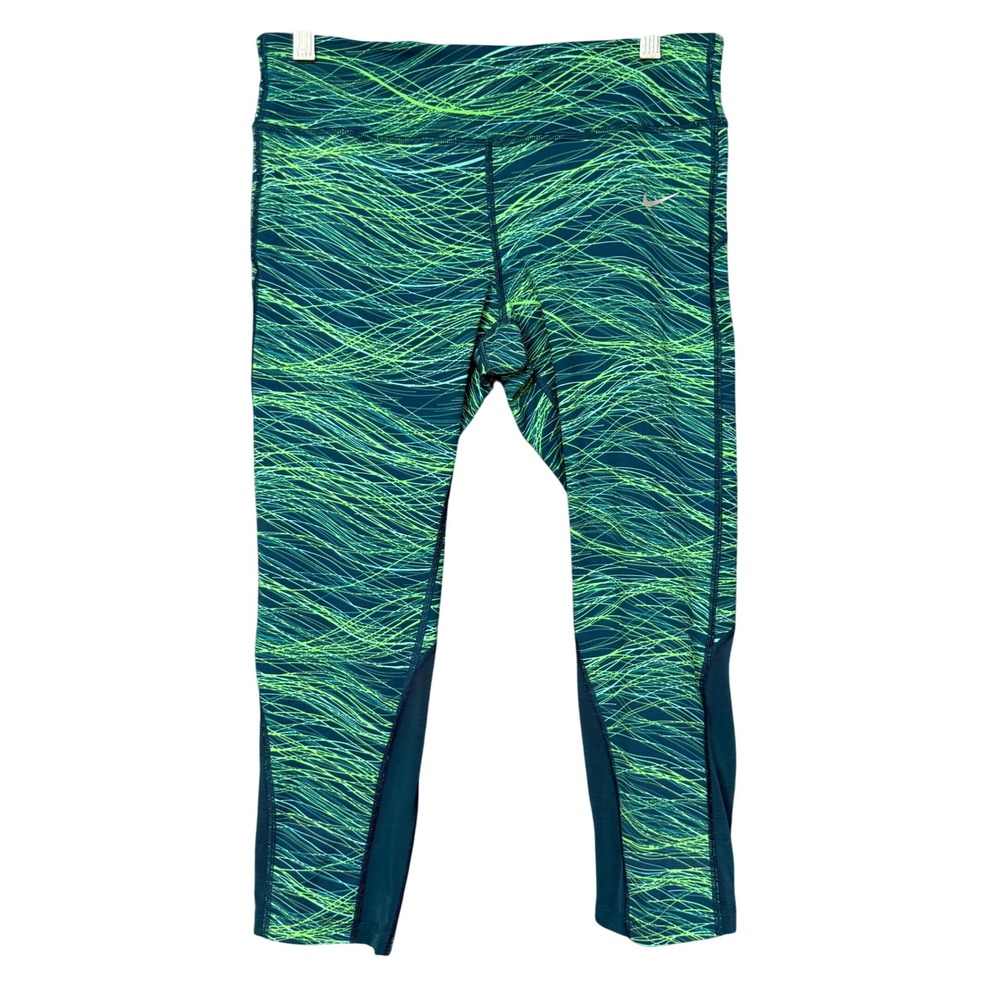 Nike Running Leggings Dri-FIT Women Large Green Abstract Epic Capri 799790-346